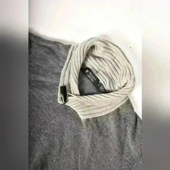 HACKETT Grey Navy Blue Cotton Cashmere  Shawl Collar Knit Sweater Medium Italy - Picture 1 of 10